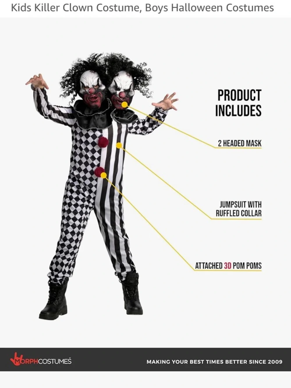 🎃🔥 NWT Morph two headed scary clown kids (boys) costume size M